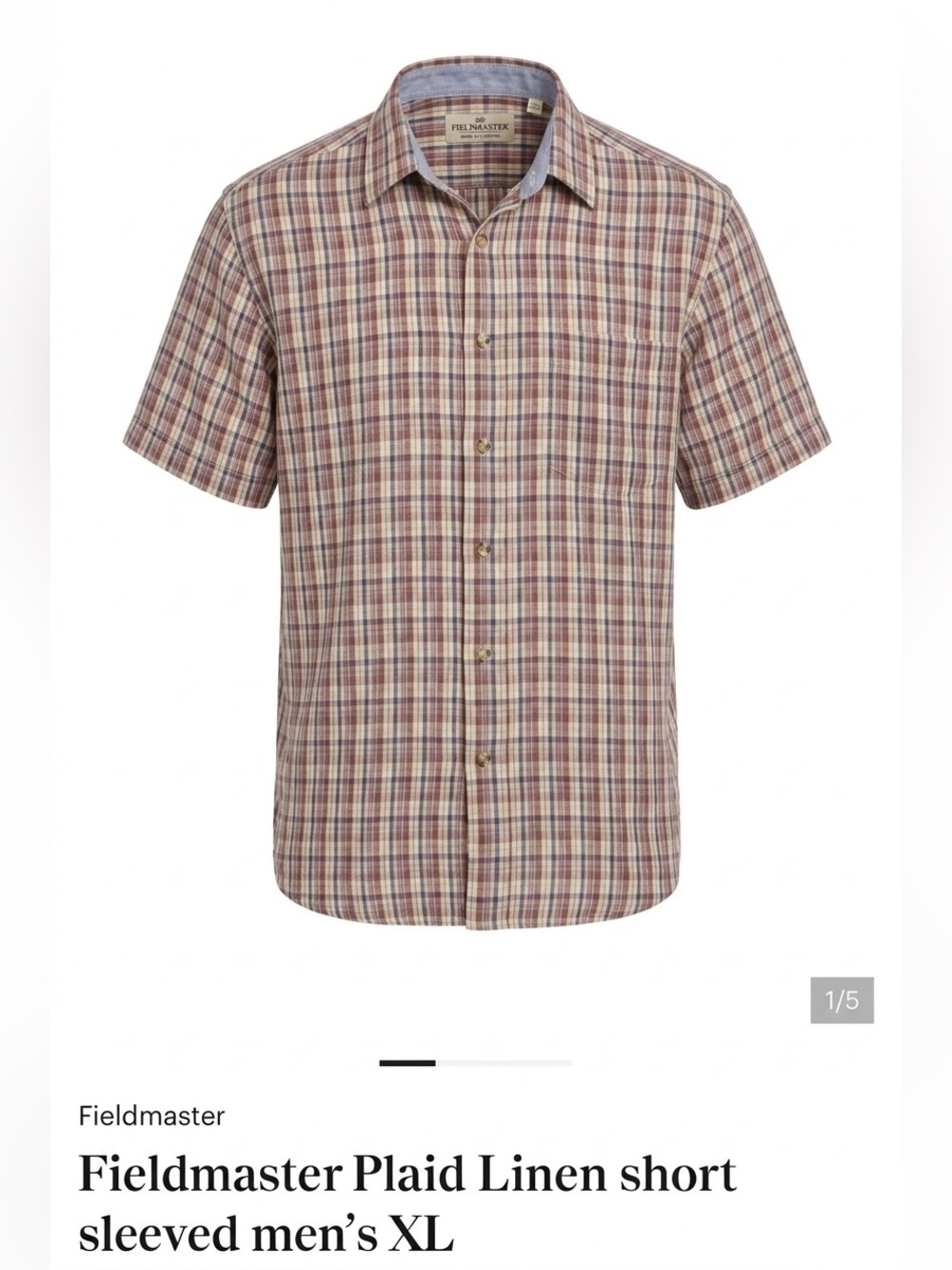 Vintage Fieldmaster Sears Men’s XL Plaid Linen Blend Short Sleeve Shirt - Picture 2 of 5